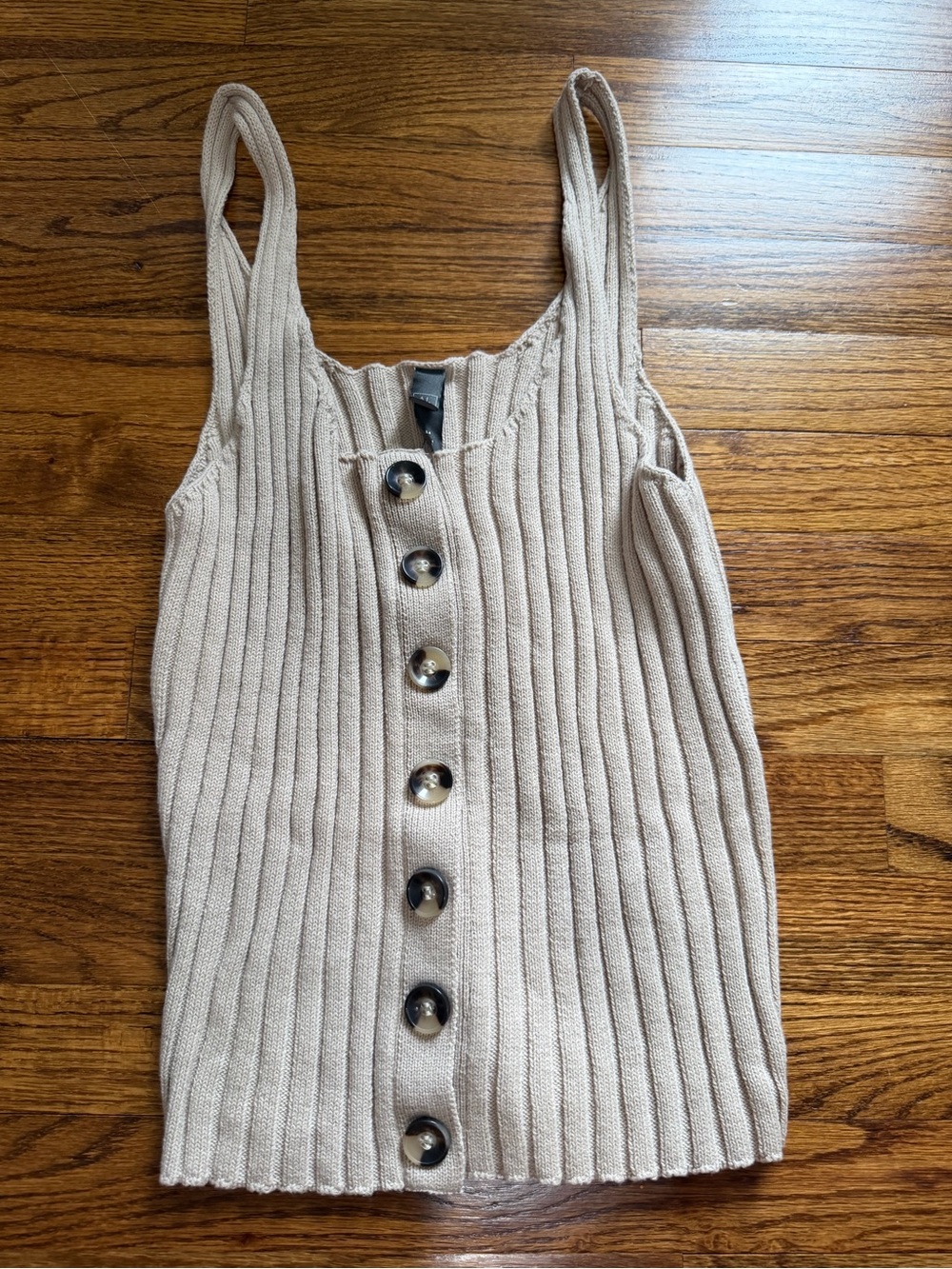 Francesca's Collections Ribbed Button-Front Tank Top — Beige